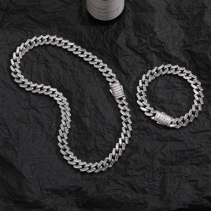 Hip Hop Zircon 12mm Rhombus Cuban <b>Bracelet</b>, Personalized Versatile Trend Men's Jewelry Tanjing Fashion Lijing Necklace - Product Image 1