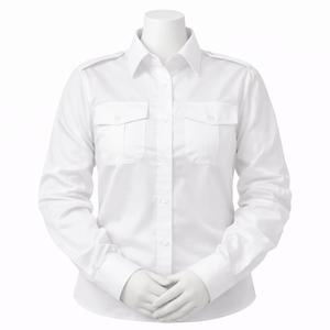 Camisa de Uniforme de Piloto Profesional, Blanca, Mezcla de Algodón y Poliéster Satinado, Manga Larga, con Tirantes de Epaulette - Product Image 2
