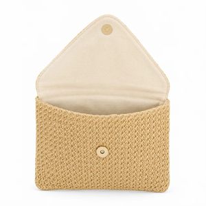 Reusable Natural <b>Straw</b> Clutch <b>Bag</b> Custom Logo Woven Envelope Purse with Canvas Lining OEM ODM Wholesale Manufacturer - Product Image 2
