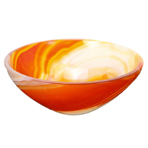 Cuenco de Sardónix Rojo Pulido con Bandas Amarillo Anaranjadas, Forma Ovalada, Decoración para el Hogar, Artesanía - Product Image 1