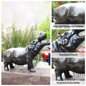 Sculpture en bronze d'hippopotame grandeur nature, moderne, personnalisée, de haute qualité, pour l'extérieur, parc, art métallique - Product Image 4