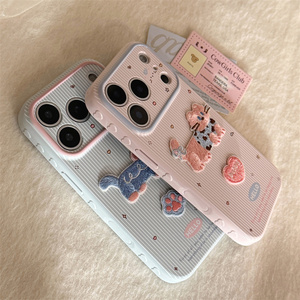 เคสโทรศัพท์มือถือลายปักน้องหมาและน้องแมวน่ารัก สำหรับ iPhone 17 16 15 Pro Max ลายทางน่ารัก ขนปุย นุ่ม  แบบ DIY  ลายริบบิ้น  ฝาหลังแบบ IMD - Product Image 2