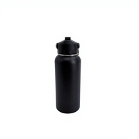 Bouteille d'eau classique en acier inoxydable noir, avec bouchon rabattable, isotherme, anti-fuite, pour le sport, la gym, les voyages, les cadeaux d'affaires, personnalisable, chaud/froid