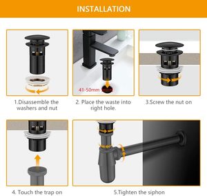 Válvula de drenaje para <span class=keywords><strong>lavabo</strong></span> negro mate Acero inoxidable Anti-obstrucción Click Pop up - Product Image 6