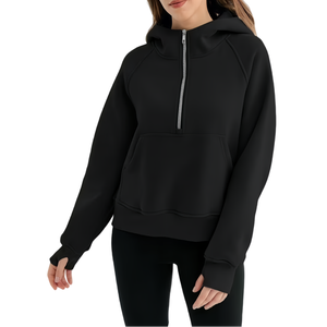 Vestes d'hiver pour femmes à capuche à fermeture éclair, couleur unie noire, manches longues, impression puff, logo personnalisé vintage, commande d'échantillon possible - Product Image 3