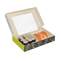 Caja de Sushi Cuadrada de Cartón Blanco Reciclado Ecológico con Diseño Plegable y Laminado, Envase de Alimentos Portátil de Papel Kraft