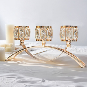 Centrotavola per Matrimonio, Candelabro Dorato a 5 Bracci con Cristalli, <span class=keywords><strong>Portacandele</strong></span> con Perline di Cristallo - Product Image 6