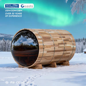 Salle de sauna Keya Barrel avec fenêtre panoramique en acrylique en pin nordique ou cèdre rouge pour 2-8 personnes - Product Image 1