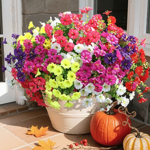 Fleurs artificielles en plastique et soie, imitation sentesse, eucalyptus, gloire du matin, fleur trompette, pour décoration de maison et mariage, printemps - Product Image 1