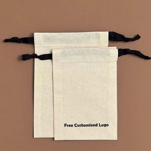 Manufacturer Custom Natural Cotton <b>Drawstring</b> Bag Gift Jewelry <b>Pouch</b> Beige Cotton Canvas <b>Drawstring</b> <b>Pouch</b> With Black Ribbon - Product Image 1