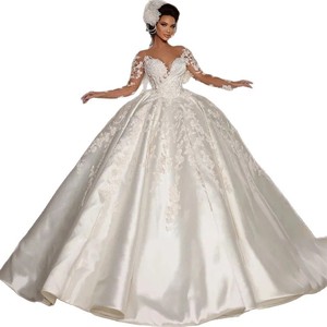 Vestido <span class=keywords><strong>de</strong></span> <span class=keywords><strong>Novia</strong></span> Personalizado con Cuello en V, Mangas Largas, Bordado <span class=keywords><strong>de</strong></span> Encaje, Apliques <span class=keywords><strong>de</strong></span> Encaje, Estilo <span class=keywords><strong>Princesa</strong></span>, Vestido <span class=keywords><strong>de</strong></span> <span class=keywords><strong>Novia</strong></span> Vintage <span class=keywords><strong>de</strong></span> Satén - Product Image 5