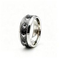 Spinnen-Emaille Edelstahl Drehring, Blau Schwarz Rot Eingelegt für Männer Frauen Gothic Punk Schmuck Geschenk
