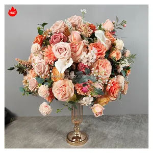 Большой букет цветов шар Свадебный искусственный оранжевый цветок Роза шар 60 см зеленый Шелковый стол в центре