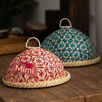 Corbeille à fruits ronde anti-poussière de style japonais tressée à la main avec couvercle, idéale pour le rangement des fruits et des restes, protège des insectes