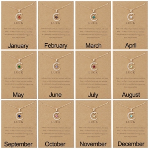 G396 Personalized <strong>Jewellery</strong> With Card <strong>Birthstone</strong> Jewelry Moon and Star Necklace Women Chain Necklaces - Product Image 2