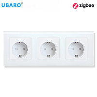 UBARO Tuya Zigbee Prise murale intelligente 3 gangues EU Schuko 16A avec panneau en verre trempé, compatible Alexa Google Home et application Smart Life/Tuya