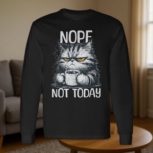 Camiseta de manga larga con estampado de gato con la frase divertida No, no hoy - Product Image 3