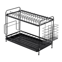 Égouttoir à vaisselle moderne en acier inoxydable/fer à trois niveaux avec support pour baguettes et égouttoir à vaisselle sous évier, grande capacité