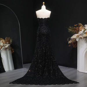 Jancember LSZ601 beyaz Mermaid askısız siyah boncuklu tarak donatılmış payetli balo elbise - Product Image 5