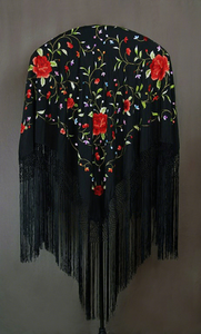 45 pollici <span class=keywords><strong>Nero</strong></span> multi Manton de Manila 100% ricamo a mano di <span class=keywords><strong>seta</strong></span> pura spagnolo di flamenco scialli - Product Image 3