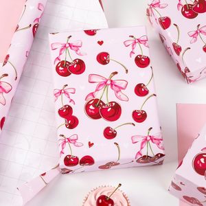 Cherry Bow <b>Wrapping</b> <b>Paper</b> 17in x 16.5ft Pink Sweet Cherry Design Valentine Gift Wrap - Product Image 5