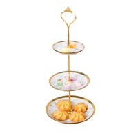 Support à gâteaux de mariage personnalisé, 3 niveaux, en céramique marbre, or, porcelaine décorative, vente en gros, pop,