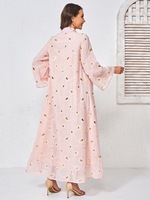 Robe longue ample en maille rose brodée de perles, col en V, manches longues, Abaya Kaftan, robe de soirée élégante pour femmes, grande taille, vente en gros
