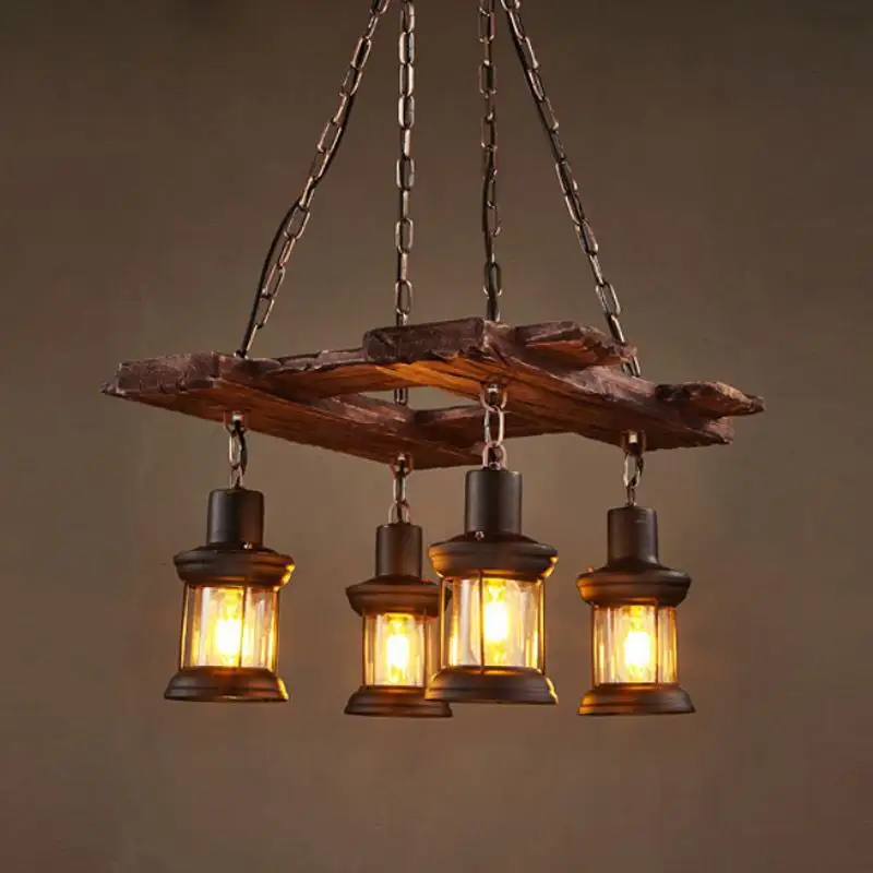 Rustico Vintage Boat Hanging lampadario antico Loft lampade Creative retrò Led lampade a sospensione per la casa in legno