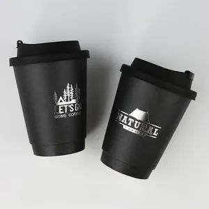Tasses à café gobelets en papier avec couvercles logo imprimé jetable 8oz 12oz 16oz noir artisanat papier boisson double paroi