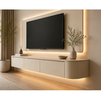 Meuble TV incurvé beige avec portes, style Japandi, unité TV LED, mobilier de salon très vendu, porte à motif 3D personnalisable