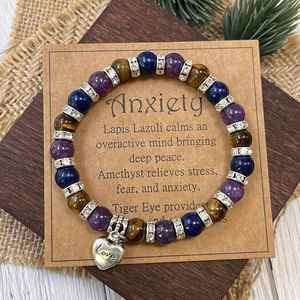 Bracelet en pierre naturelle avec perles de verre colorées, pour la stabilité du Chakra Racine, recommandé, anti-ternissement, emballage inclus - Product Image 2