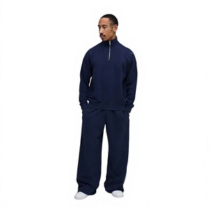 Ensemble de survêtement pour homme bleu marine avec sweat-shirt demi-zip et pantalon de jogging assorti, vêtements en gros OEM ODM - Product Image 1