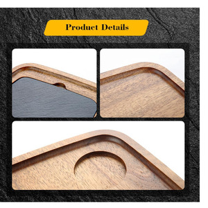 Plato para carne de madera de acacia, rectangular, color marrón oscuro, losa de piedra de color sólido, estilo occidental, para cenas, hoteles y fiestas. - Product Image 5