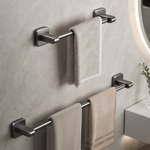 Porte-serviettes mural adhésif double en aluminium gris pour hôtel et maison, accessoire de salle de bain - Product Image 3