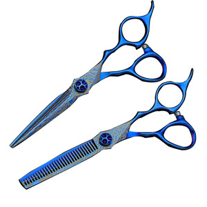Professional Hairdressing Scissors Blue Damascus 0.6mm High Quality Metal For Salon Use - Product Image 2