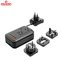 Konverter Tegangan Perjalanan Foxcan 350W 220V ke 110V Transformator Step Down dengan 2 Stopkontak & 2USB-C+2USB-A Charger