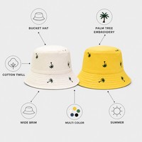 Chapeau Bob en Twill de Coton Brodé Palmiers, Bord Large, Vente en Gros, Logo Personnalisé, Idéal Vacances d'Été, Direct Usine