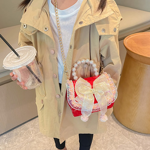 Sac à <span class=keywords><strong>main</strong></span> pour enfants en perles, nouveau modèle 2024, sac bandoulière à nœud pour filles, accessoire de mode princesse en coton et lin, porte-monnaie automne - Product Image 2