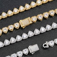 10mm plaqué or CZ Hip Hop Tennis chaîne en forme de coeur Rock Sugar fermoir à ressort plein diamant Zircon cadeau chrétien personnalisé