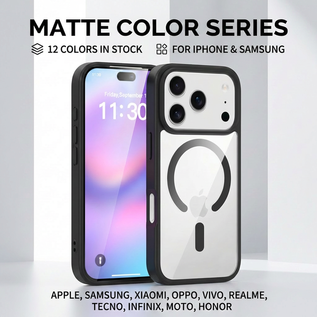 Magnetic Luxury Mobile Phone Case for for 18 17 16 15 Pro Max Clear Matte Acrylic Shockproof Large Hole Camera Protection