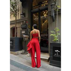 Conjunto de traje de 4 botones para mujer Pomegranate con chaqueta y pantalones de tela tejida estilo bustier - Product Image 2