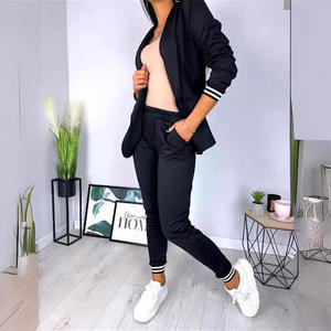 Ensemble de costume de bureau pour femmes, blazer à double boutonnage printemps, <span class=keywords><strong>pantalon</strong></span> à rayures, blazer à col cranté, <span class=keywords><strong>pantalon</strong></span> à cordon, ensemble 2 pièces pour femmes - Product Image 2