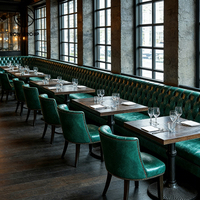 Ensemble de table et chaises carrées en bois de style américain pour restaurant industriel Ron Group, avec banquette en cuir pour usage commercial