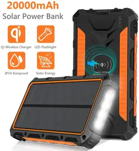 Qi Wireless Bank Tenaga Surya Portabel Eksternal Baterai Cadangan Solar Charger 20000 MAh