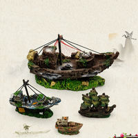 Décorations paysagères écologiques en résine pour aquarium, motif bateau à voile et naufrage, pour poissons et crevettes, 80 par boîte