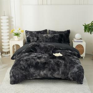 ピンクミンクウール4個入りフラットシートタイダイ掛け布団カバー2枕ケース冬の暖かい寝具セット卸売業者 - Product Image 4