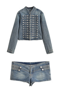 Conjunto de Ropa de Mezclilla para Mujer, Estilo Urbano Europeo, con Decoración de Botones de Rana, Traje a la Moda para Dama, Nueva Llegada 2026 - Product Image 4