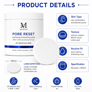 แผ่นเช็ดทำความสะอาดผิวหน้า MEIZCOS Pore Reset 2% Salicylic Acid Exfoliating Pads 60 แผ่น ขนาด 80 มม. แผ่นสำลีกลม 200 มล. BHA AHA ช่วยควบคุมความมัน ใช้ได้ทุกวัน - Product Image 6