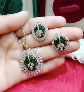 American Diamond Sparkling pendant set with same matching <b>earrings</b> and pendant <b>chain</b> for all function and party - Product Image 5