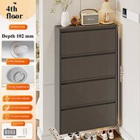Armoire à chaussures étroite en acier à 3 portes avec portes anti-poussière rabattables pour salon, salle à manger, école ou entrepôt